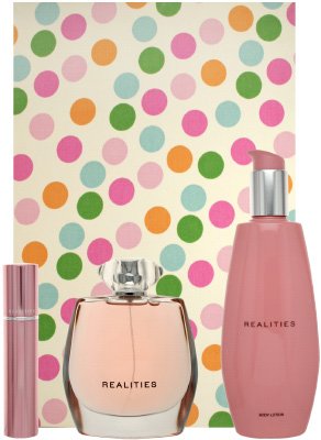 Realities by Realities Cosmetics for Women 3 Piece Set Includes: 3.4 oz Eau de Parfum Spray + 0.5 oz Perfume Gel in Travel Pump + 6.7 oz Body Lotion