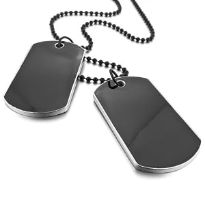Justeel Homme Noir Armée Nom Chien Balise Pendentif Collier 27 Pouce Noir Chaîne ,avec la Chaîne, avec boîte-cadeau