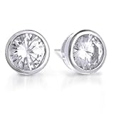 Bling Jewelry Sterling Silver Bezel Set Round Cut Diamond CZ Men Unisex Stud Earrings (2ct 8mm)
