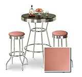 Chrome Bar Table & 2 Chrome Finish Peach Vinyl Seat Barstools