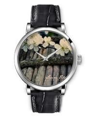 SPRAWL Aanalog Fashion Series Silver Ladies Watches of Genuine Black Leather Strap,Unique Wrist Watch for Women Girls Designed with White flowers on tree trunks