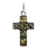 Baltic Green Color Amber Sterling Silver Cross Pendant