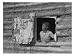 African American Girl Looking Out the Window of a Plantation Log Cabin Tenants Home, ...