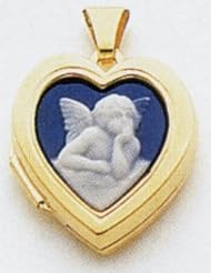 14kt Gold Blue Cameo Heart Locket - XL329