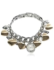 Anne Klein Womens AK/1249CHRM Charms Two-Tone Heart Charm Link Bracelet Watch