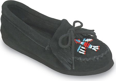 MINNETONKA MOCCASIN Women's Thunderbird Crepe Sole (Black Suede 9.5 M)