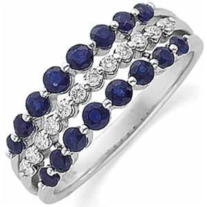 14Kt White Gold Multi Row Sapphire and Diamond Anniversary Band