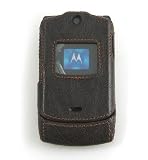 Motorola Razr V3 V3c V3i V3m Brown Leather Wrapped Snap-on Crystal Case Cover with Removable Ratcheting Belt Clip