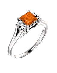 Platinum 5.00x5.00mm Princess Cut Madeira Citrine and Diamond Ring -- LIFETIME WARRANTY