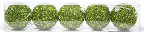 Green Tinsel Ball Christmas Tree Ornaments 70mm (5 Pack)