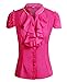 Zerdocean Women Elegant Stand Collar Lotus Leaf Ruffle OL Short Sleeve Blouse