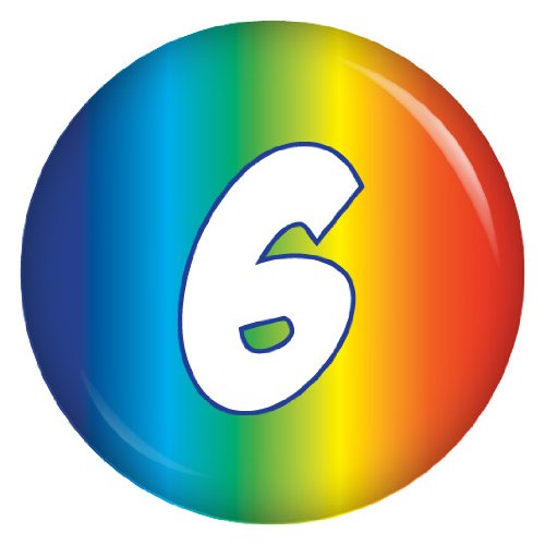 Zahl Regenbogen 6 Button Ansteckbutton 37mm für Geburtstag und Jubiläum Zahl Regenbogen 6 Button Ansteckbutton 37mm für Geburtstag und Jubiläum