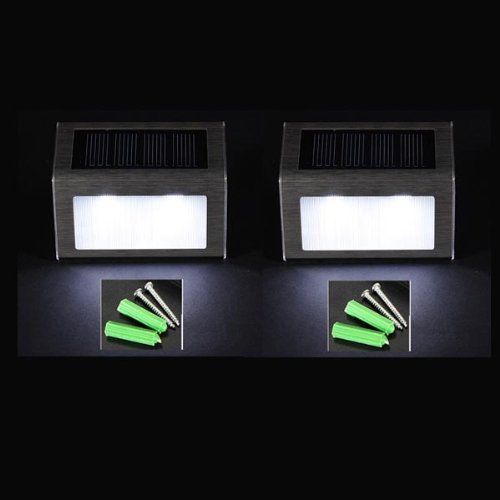 détail 2 X Energie Solaire Inox blanche pure LED Lampe lumière Escalier Stairs Mur Jadin Cour Extérieur