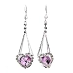 Purple Crystal Heart Dangle Earrings