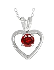 1.00 Ct Red Garnet Sterling Silver Heart Pendant With 18" Silver Chain