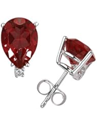 12X8mm Pear Garnet and Diamond Stud Earrings in 14K White Gold