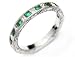 Princes Shape Diamond Alternating with Square Shape Emerald Channel Set Half Circle Wedding or Anniversary Band, Hand Engraved, 18k White Gold, Ring Size 6.25 (T.w 0.80)