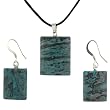 Blue Laugna Lace Agate Rectangle Pendant and Earring Set - Pendant (17x22mm), Earrings (14x19mm) - Adjustable Cord Necklace