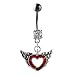 Stainless Steel Jeweled Belly Ring with Dangling Winged Red Heart Charm