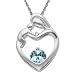 10k White Gold Round Aquamarine and Diamond-Accent Mothers Jewel Heart Pendant, 18"