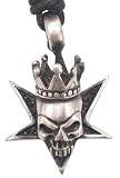 Skull King Crown Pentagram Real Pewter Pendant Necklace