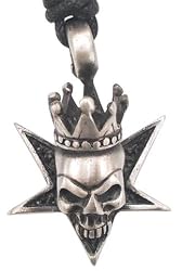 Skull King Crown Pentagram Real Pewter Pendant Necklace