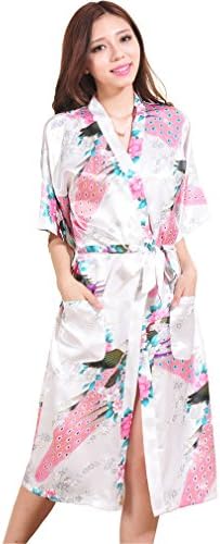 FUNG Women's Satin Bride Getting Ready Robe Long White XXL