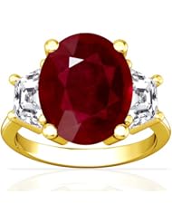 18K Yellow Gold Oval Cut Ruby Three Stone Ring