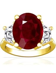 14K Yellow Gold Oval Cut Ruby Three Stone Ring