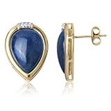 10k Yellow Gold Exaggerated Pear-Shaped Blue Lapis and Diamond Post Earrings