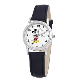 Disney Women's Mickey Mouse Black Leather Strap Watch #D072S005