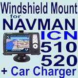 AUTOMOBILE NAVIGATION KIT / SUCTION CUP MOUNT / CAR MOUNTING KIT + CAR CHARGER FOR NAVMAN ICN-510 ICN-520 GPS NAVIGATORS, FAST SHIPPING, HIGH QUALITY ITEM [Replacement Mounting Unit and Car Charger]