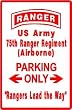 US ARMY RANGER PARKING special forces sign