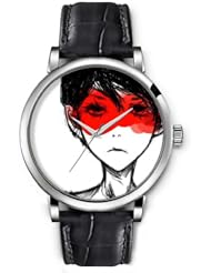 SPRAWL Aanalog Fashion Series Silver Ladies Watches of Genuine Black Leather Strap,Unique Wrist Watch for Women Girls Designed with Painted face girl
