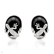 Earrings With Precious Stones - Genuine Clean Diamonds and Onyxes Crafted in 14K White Gold. Total item weight 14.2g Length 21mm
