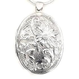 New 2" Huge Sterling Silver Flower Oval Locket Pendant by 