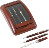 Giovanni Navarre 3pc Pen Pencil and Letter Opener in a Wood and Glass Case