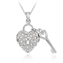 Sterling Silver Pave-set CZ Heart & Key Pendant