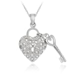 Sterling Silver Designer-Inspired Heart & Key CZ Necklace, 18"