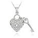 Sterling Silver Designer-Inspired Heart & Key CZ Necklace, 18"
