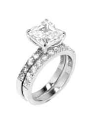 Jewelry: 2.86 Ct Princess Cut CZ Stainless Steel Womens Hypoallergenic Tarnish Free Engagement 2 RINGS SET - Lanyjewelry