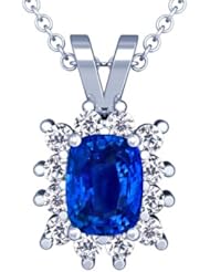 Platinum Cushion Cut Blue Sapphire And Round Diamond Pendant