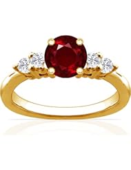 18K Yellow Gold Round Cut Ruby Ring With Sidestones (GIA Certificate)