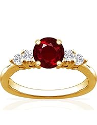 14K Yellow Gold Round Cut Ruby Ring With Sidestones (GIA Certificate)