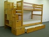 Bunk Bed Tall Twin over Twin Stairway in Honey with Twin Trundle