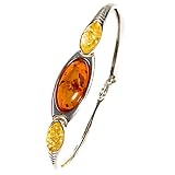 Certified Genuine Multicolor Amber and Sterling Silver Oval Bangle