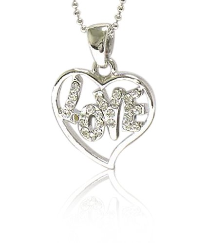 Silver Crystal Heart Charm Pendant Necklace Fashion Jewelry