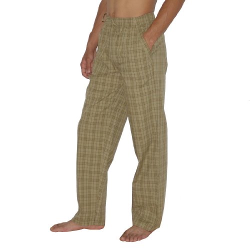 Mens Roots Cotton Plaid Thermal Sleepwear / Pajama Pants - Khaki
