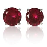 Sterling Silver 6mm Round Simulated Ruby Stud Earrings by Charles Winston