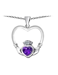 Celtic Love By Kelly (tm) Celtic Claddagh Heart Pendant with Heart Shape Simulated Amethyst in 925 Sterling Silver